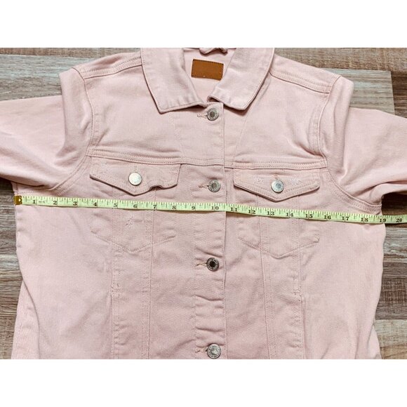 Judy Blue Womens Pink Denim Jacket Size S Distressed Hem Button Up Pockets - Picture 11 of 16